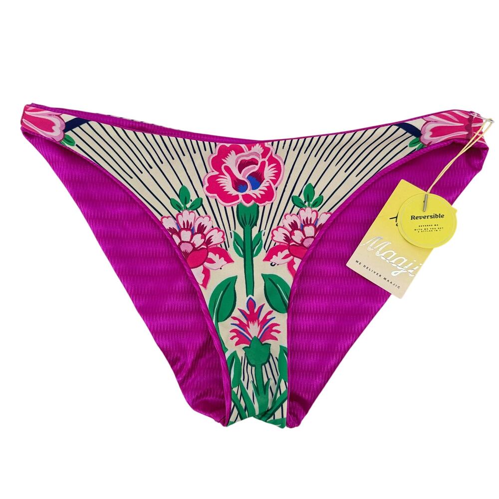 Maaji Cerise Floral Bouquet Hot Pink Reversible Bikini Bottoms Sz XL